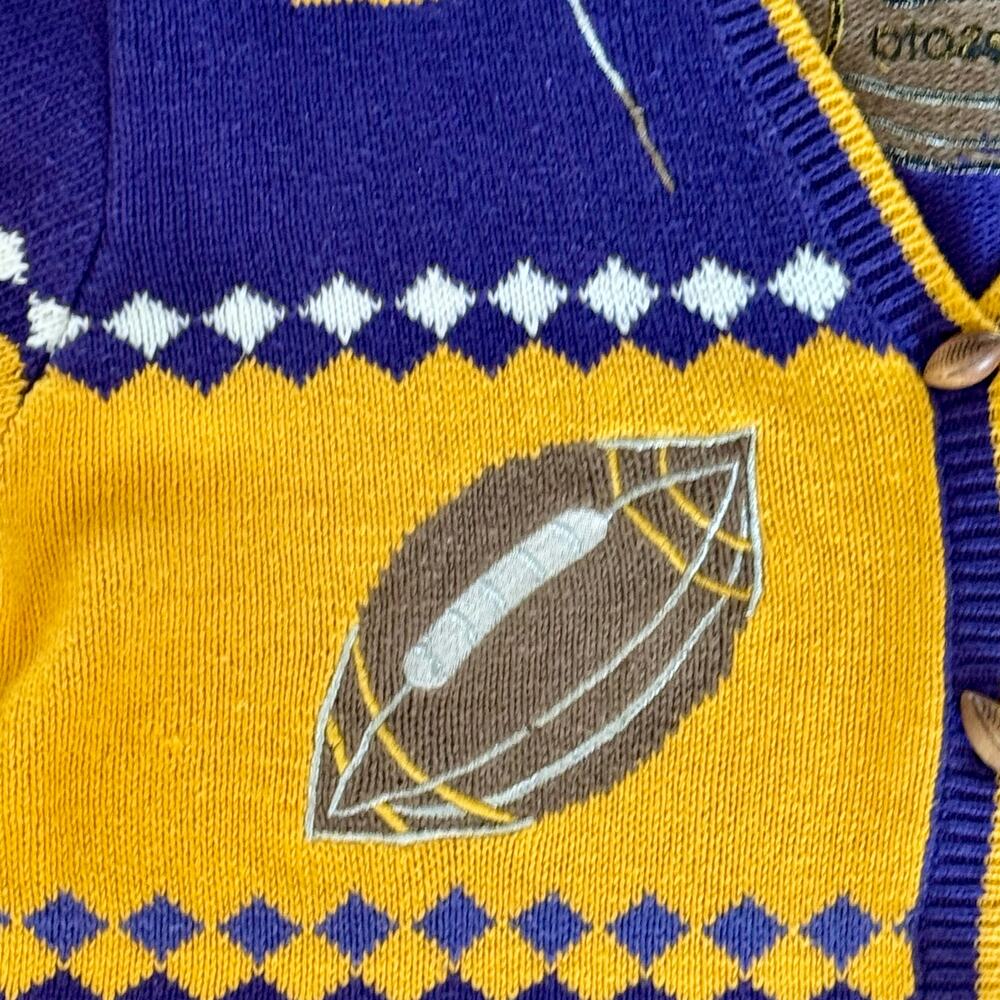 VTG Minnesota Vikings NFL Granny Sweater Cardigan Patchwork Embroidery Womens XL - Picture 7 of 13